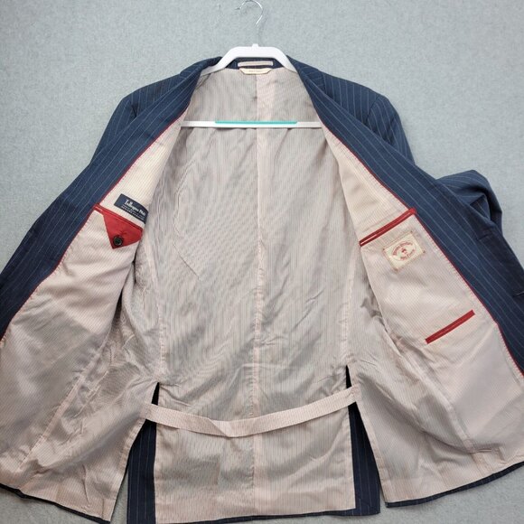 Brooks Brothers Blazer Mens Size 42 Long Tollegno 1900 Career Navy Pinst… - Picture 2 of 15